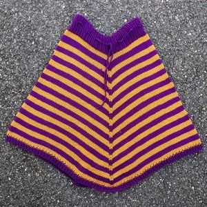 Vintage Handmade Knit Skirt Cape Mustard & Purple Stripes Retro Boho Cottagecore